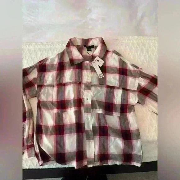 Sanctuary Womens Plaid Crop Button-Down Top - Picture 2 of 4